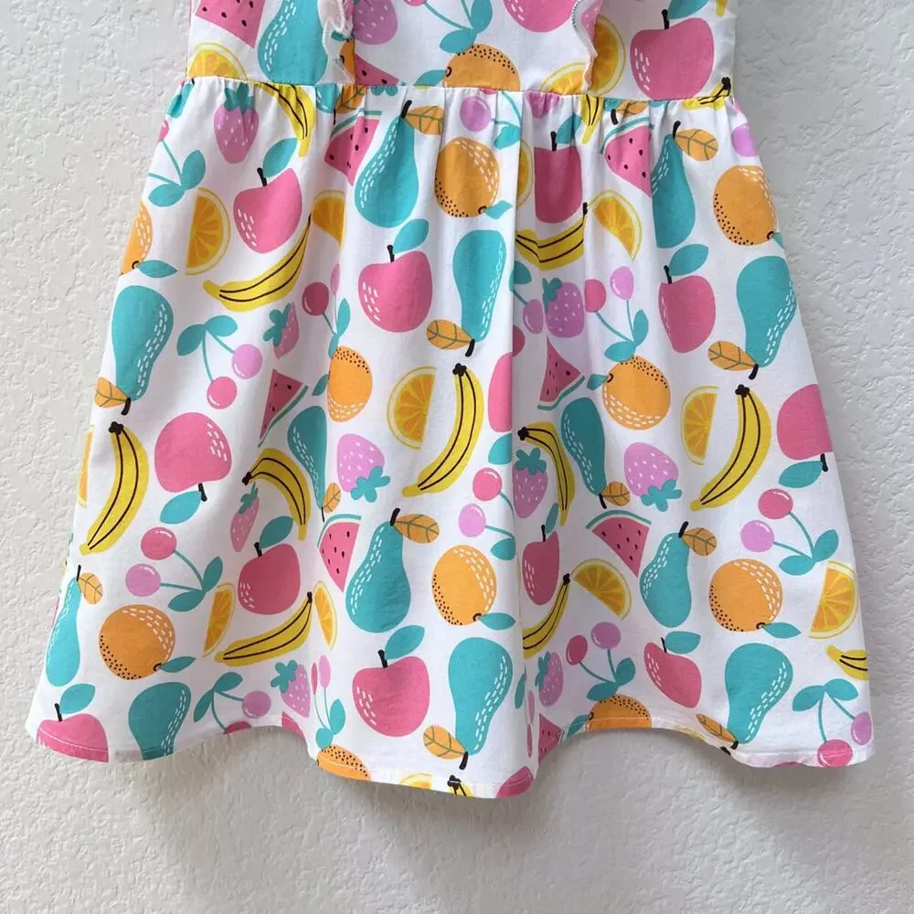 🌵3/$20 Emma & Elsa Girls Fruit Print Ruffle Dress Size 4T Cotton Summer